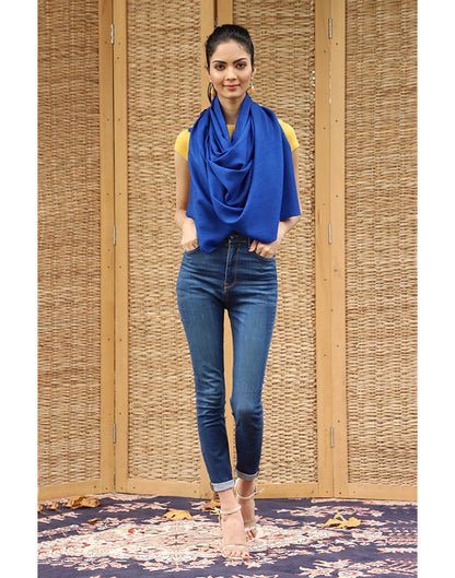 Royal Blue Solid Cashmere Stole - KashmirBox.com