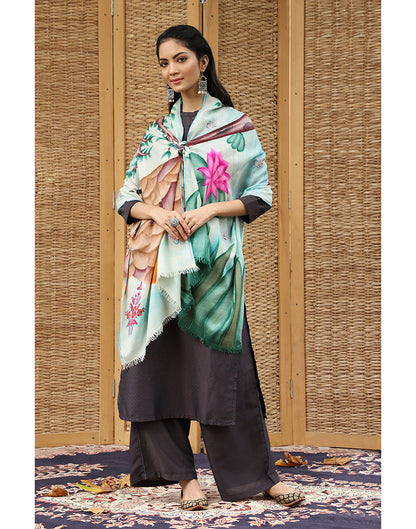 Sailboat Kalamkaari Cashmere Stole - KashmirBox.com