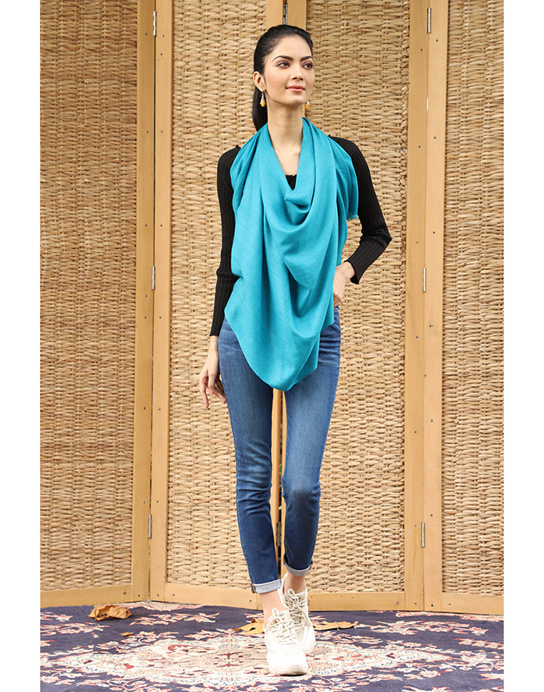 Ocean Blue Solid Cashmere Stole - KashmirBox.com