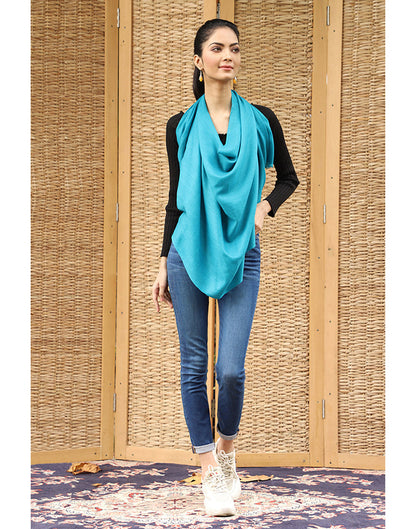 Ocean Blue Solid Cashmere Stole - KashmirBox.com