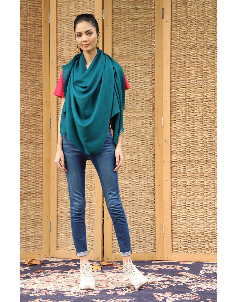 Teal Green Solid Cashmere Stole - KashmirBox.com