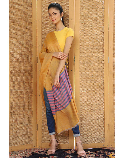 Mustard Stripped Cashmere Stole - KashmirBox.com