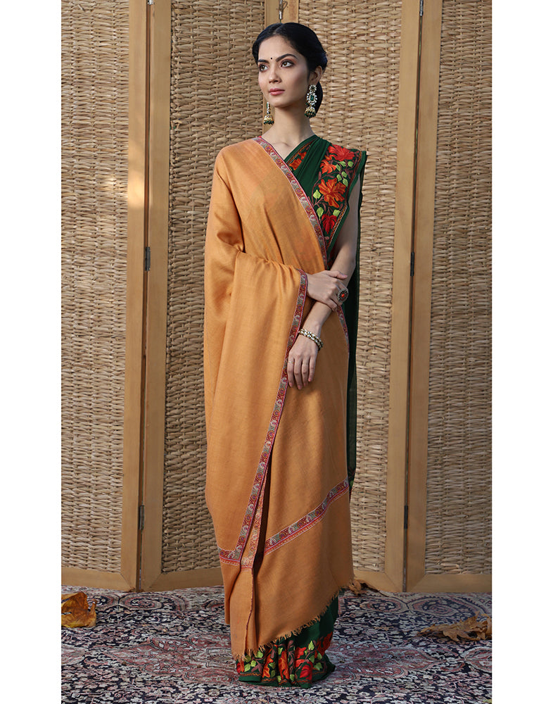 Carrot Orange GI Hashidaar Cashmere Shawl - KashmirBox.com