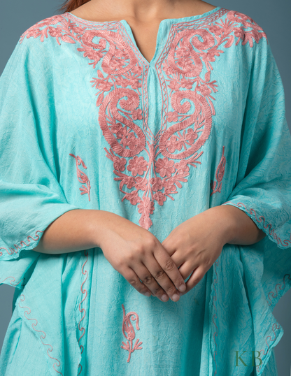 Badaam Posh Sea Green Embroidered Kaftan - Kashmir Box