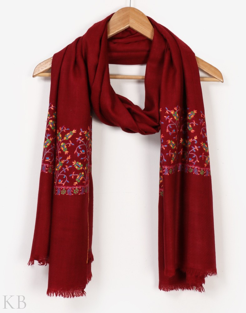 Palla Embroidered Maroon Pashmina Stole - KashmirBox.com