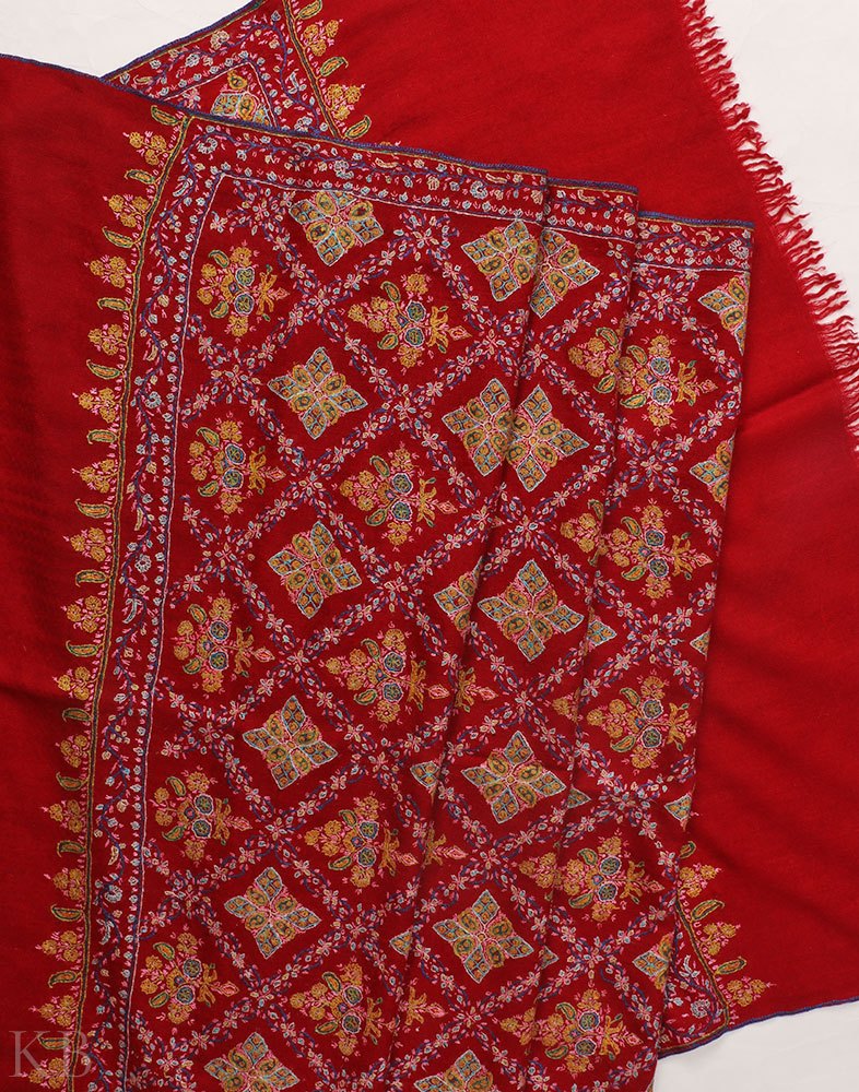 Surkh E Jama Sozni Pashmina Stole - Kashmir Box