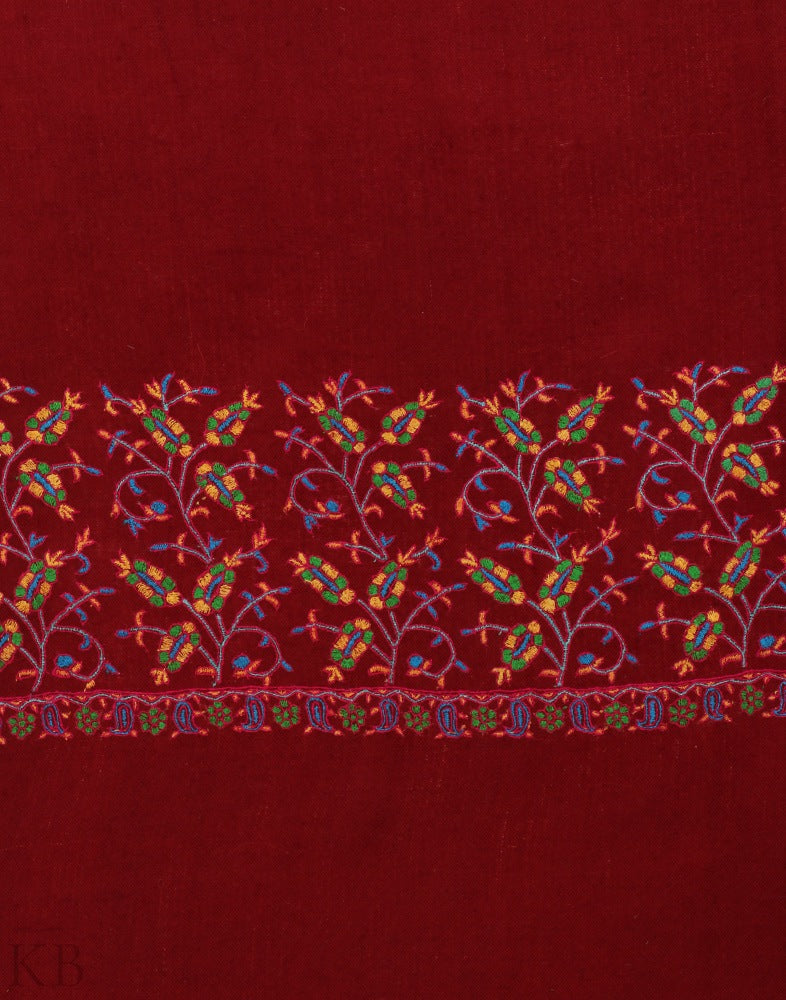 Palla Embroidered Maroon Pashmina Stole - KashmirBox.com