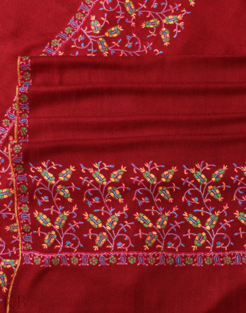 Palla Embroidered Maroon Pashmina Stole - KashmirBox.com