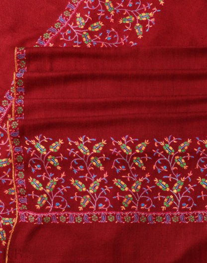 Palla Embroidered Maroon Pashmina Stole - KashmirBox.com