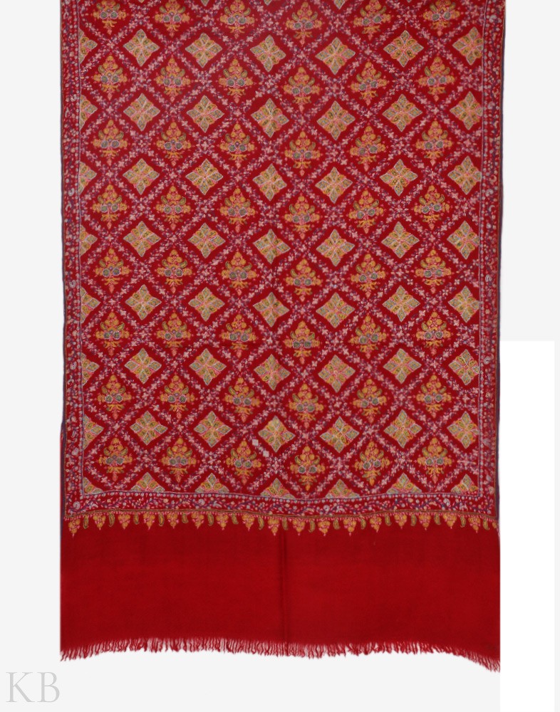 Surkh E Jama Sozni Pashmina Stole - Kashmir Box