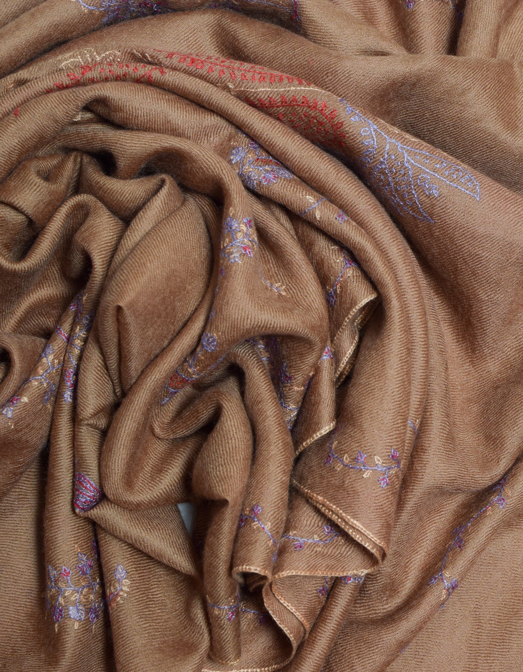 Autumn Brown Handwoven Paisley Embroidered Cashmere Pashmina Stole