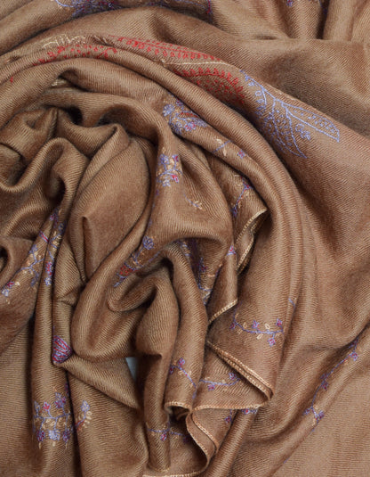 Autumn Brown Handwoven Paisley Embroidered Cashmere Pashmina Stole - Kashmir Box