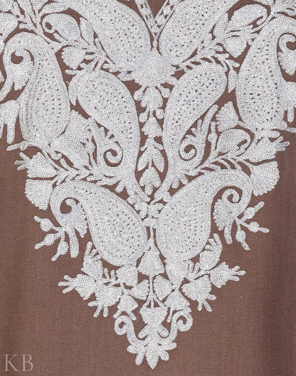 Natural Zari Embroidered Cashmilon Phiran - KashmirBox.com