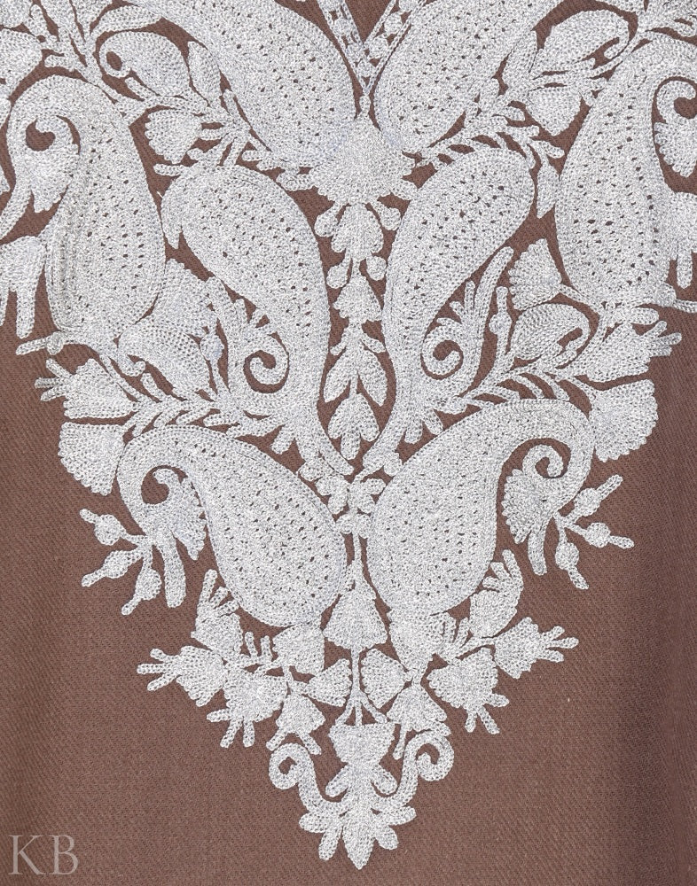 Natural Zari Embroidered Cashmilon Phiran - KashmirBox.com