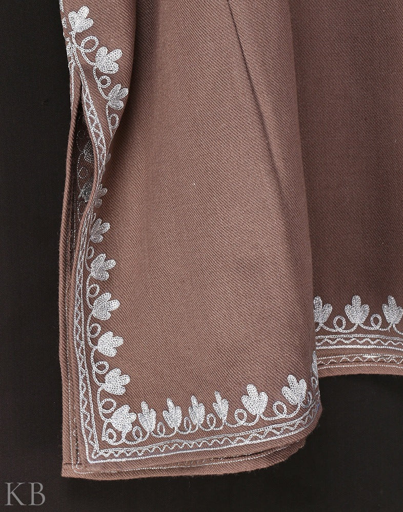 Natural Zari Embroidered Cashmilon Phiran - KashmirBox.com