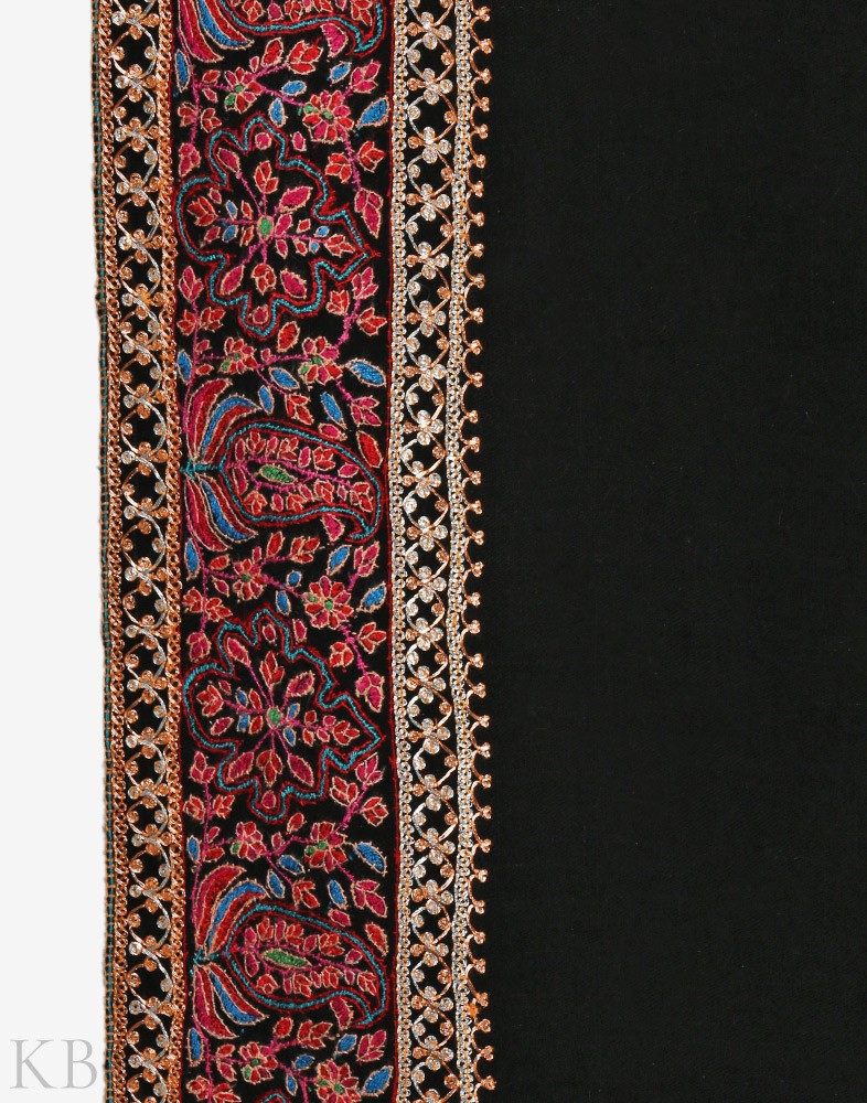 Black Embroidered Doordaar Cashmere Shawl - Kashmir Box