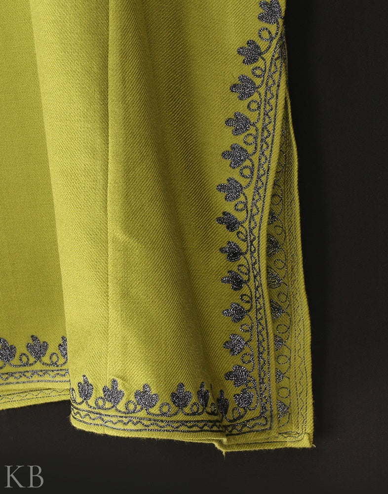 Light Green Zari Embroidered Cashmilon Phiran - KashmirBox.com