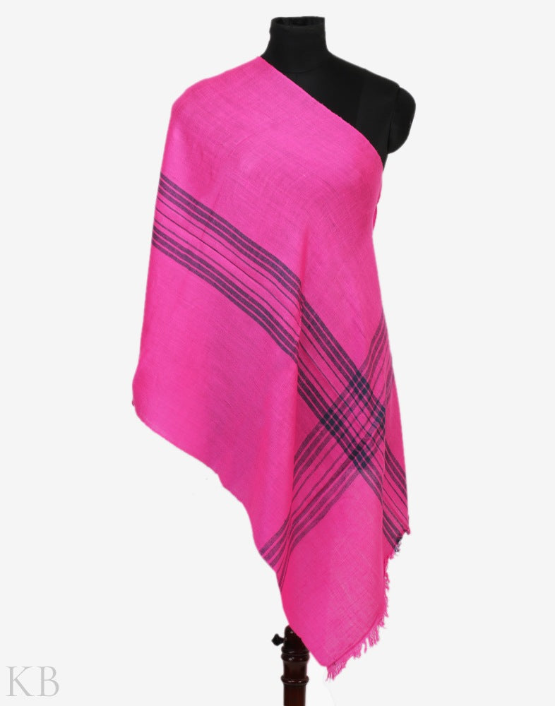 Rani Pink Black Stripped Pashmina Stole - Kashmir Box