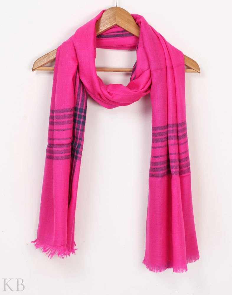 Rani Pink Black Stripped Pashmina Stole - Kashmir Box