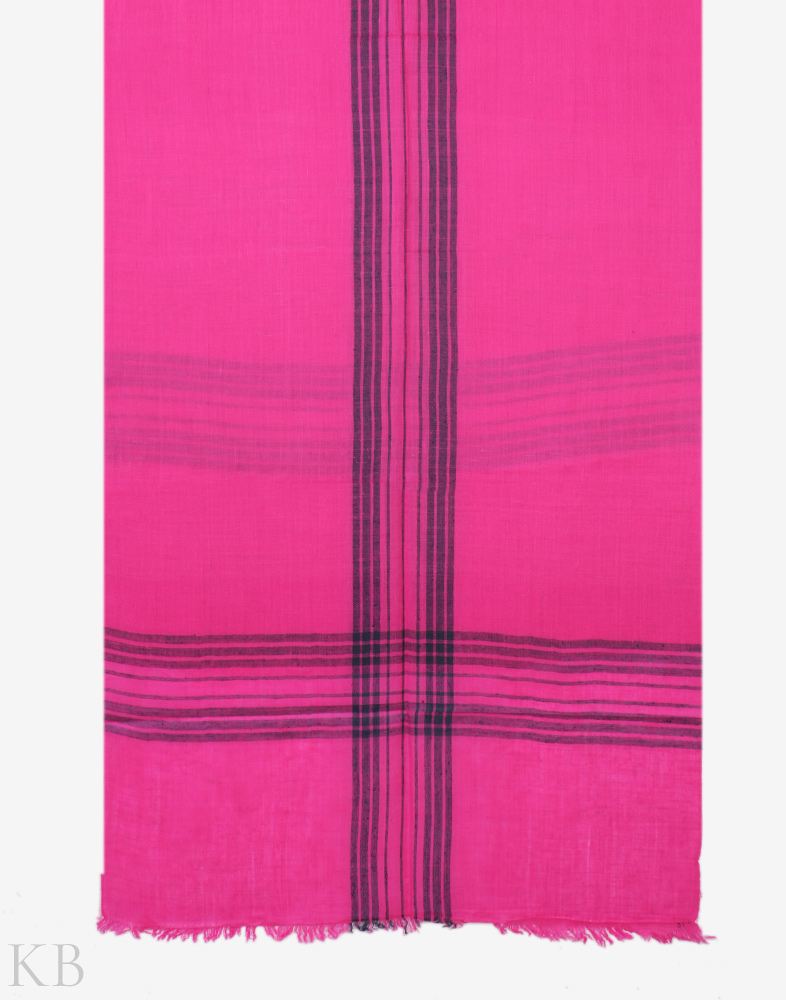 Rani Pink Black Stripped Pashmina Stole - Kashmir Box