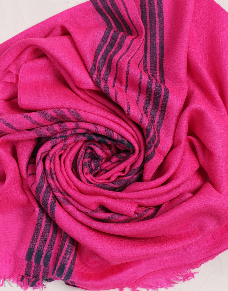 Rani Pink Black Stripped Pashmina Stole - Kashmir Box