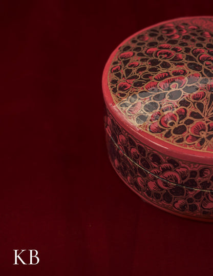 Kashmiri Papier Mâché Round Coaster Set – Hand-Painted Red Floral (Set of 6) | Artisan-Made | Handcrafted Heritage