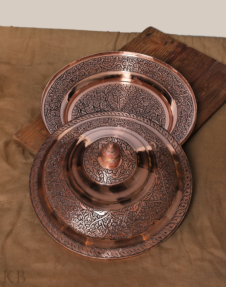 Elite Charm Copper Plate With Lid - KashmirBox.com