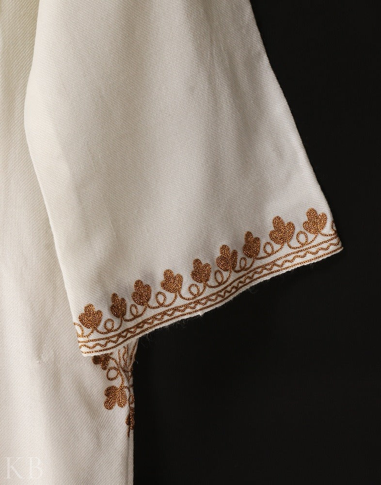 White Zari Embroidered Cashmilon Phiran - KashmirBox.com