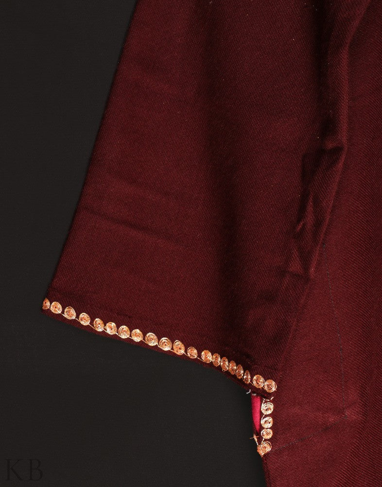 Maroon Tilla Embroidered Cashmilon Phiran - KashmirBox.com