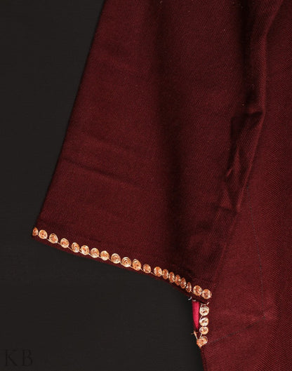 Maroon Tilla Embroidered Cashmilon Phiran - KashmirBox.com