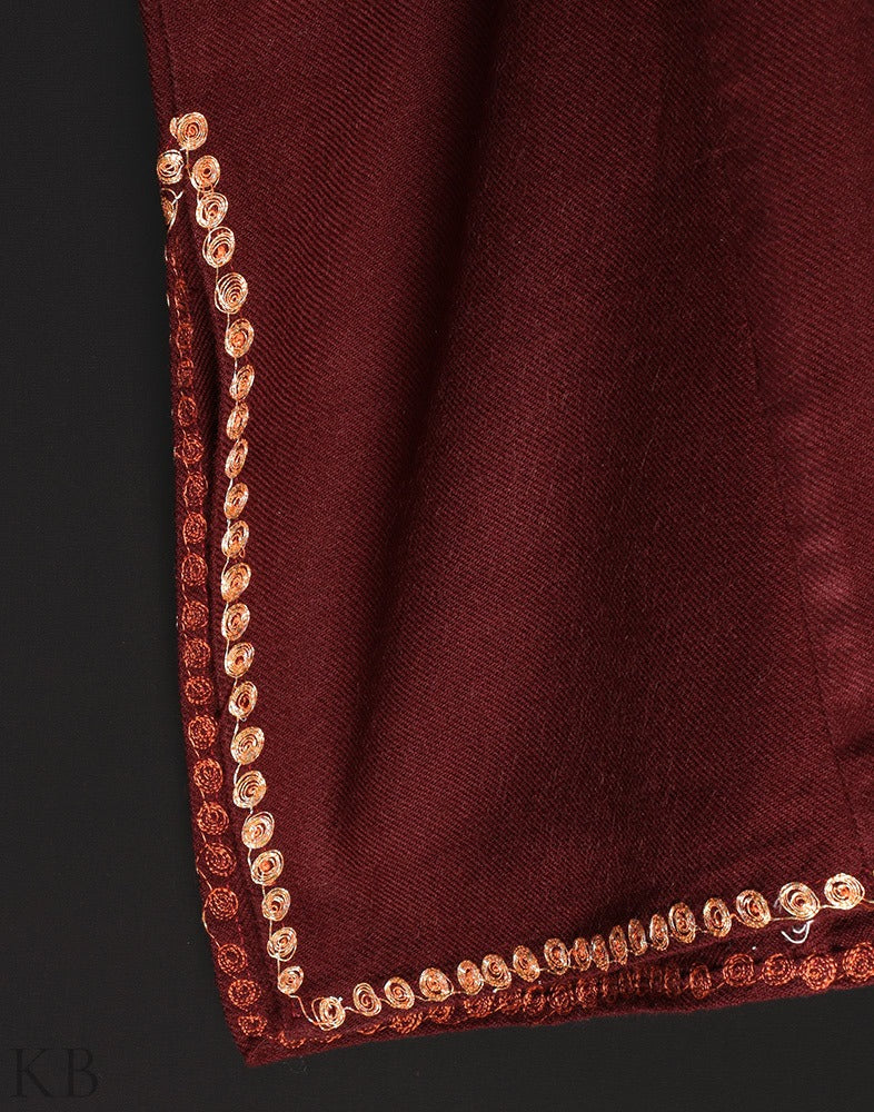 Maroon Tilla Embroidered Cashmilon Phiran - KashmirBox.com