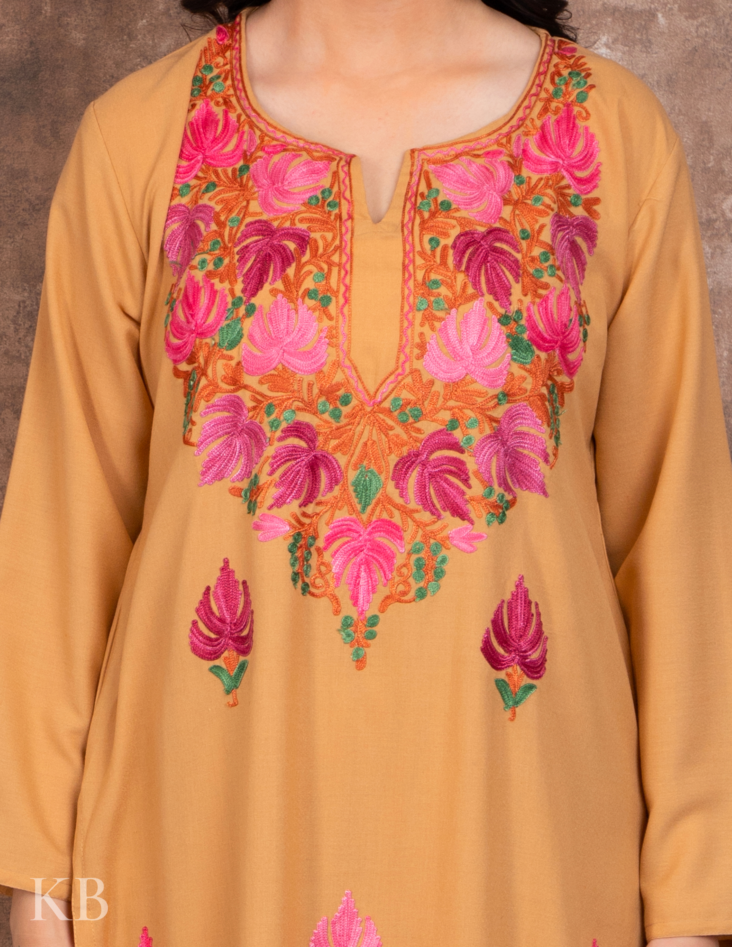 Neck Embroidered Fawn Summer Suit - Kashmir Box