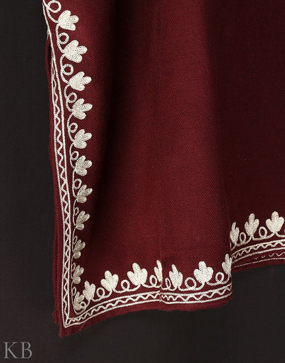 Maroon Zari Embroidered Cashmilon Phiran - KashmirBox.com