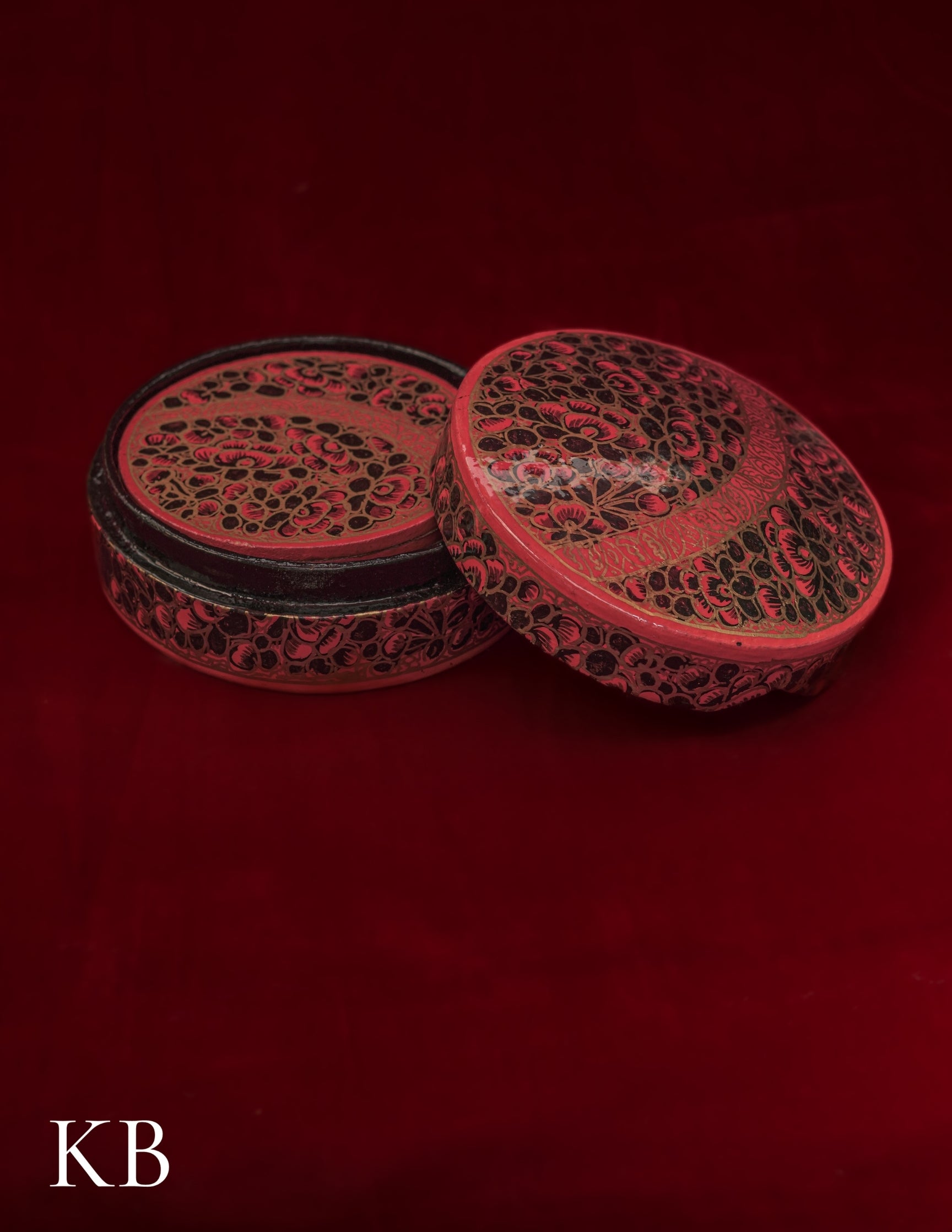 Kashmiri Papier Mâché Round Coaster Set – Hand-Painted Red Floral (Set of 6) | Artisan-Made | Handcrafted Heritage