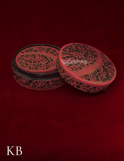 Kashmiri Papier Mâché Round Coaster Set – Hand-Painted Red Floral (Set of 6) | Artisan-Made | Handcrafted Heritage