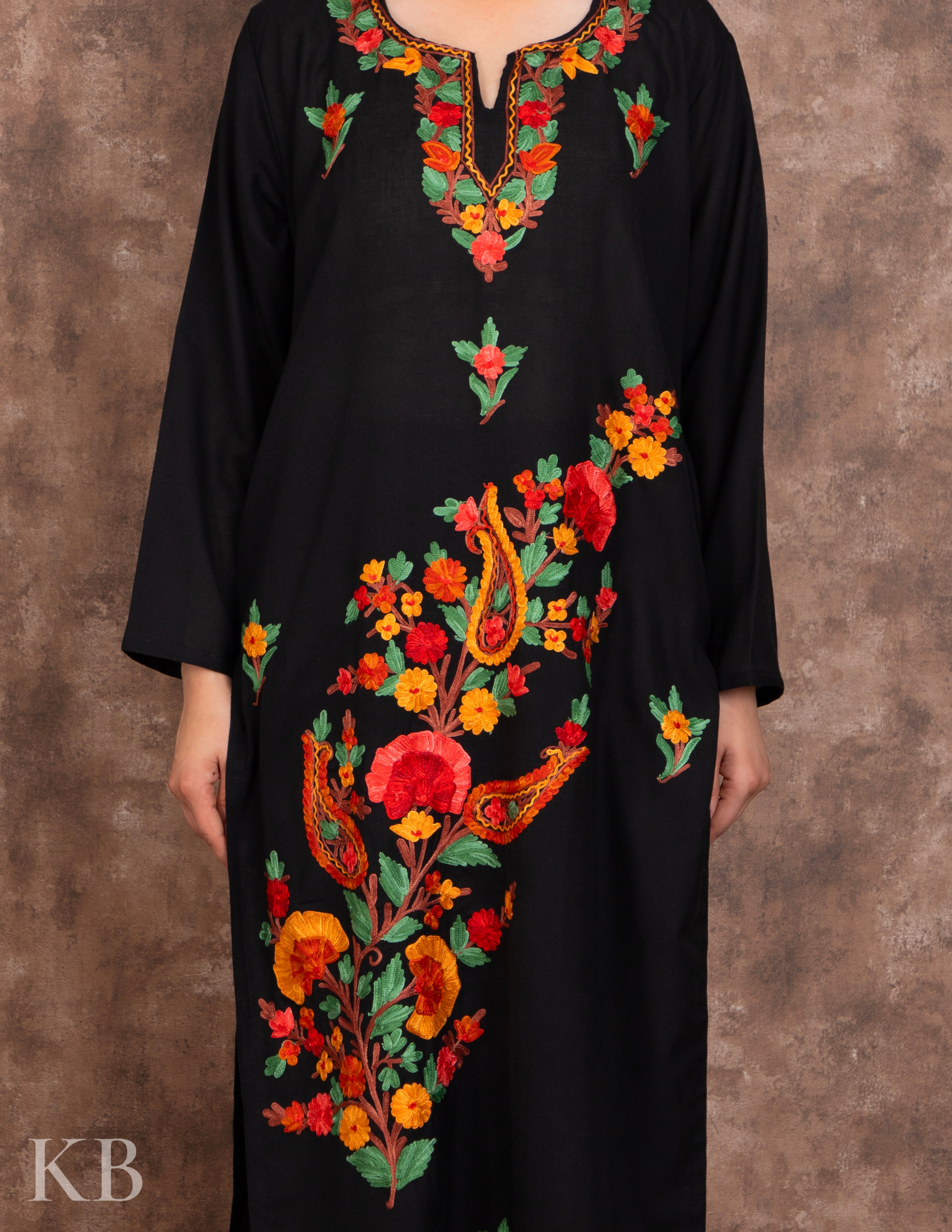 Classic Black Embroidered Cotton Suit - Kashmir Box