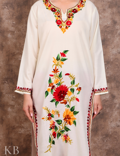 Sunflower Sprout Aari Embroidered Cotton Kurti