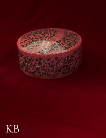 Kashmiri Papier Mâché Round Coaster Set – Hand-Painted Red Floral (Set of 6) | Artisan-Made | Handcrafted Heritage