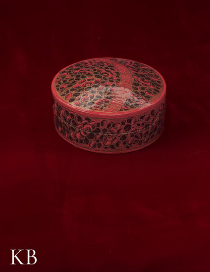 Kashmiri Papier Mâché Round Coaster Set – Hand-Painted Red Floral (Set of 6) | Artisan-Made | Handcrafted Heritage