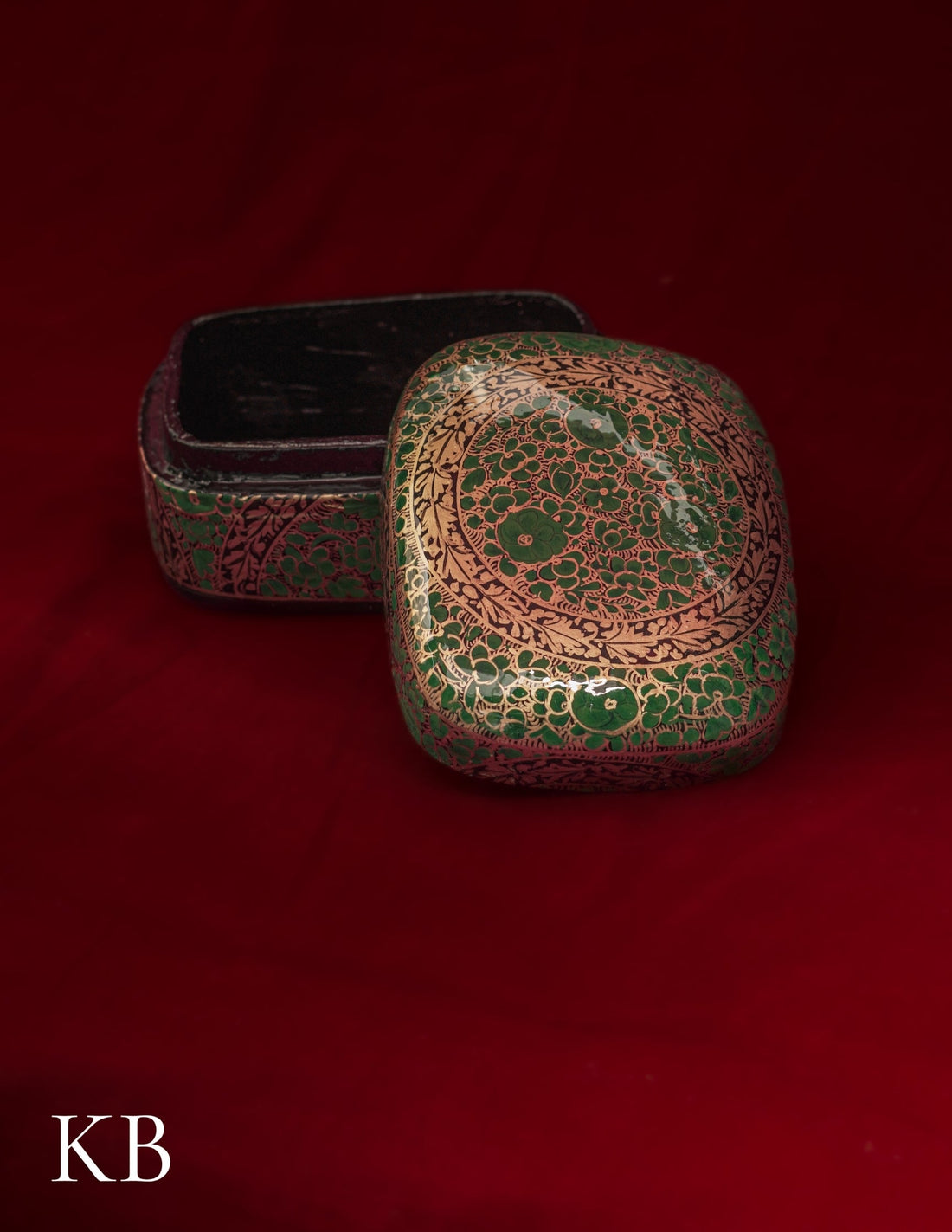 Kashmiri Papier Mâché Rectangular Curved Box (Green) | Artisan-Made | Handcrafted Heritage