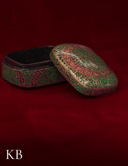 Kashmiri Papier Mâché Rectangular Curved Box (Green) | Artisan-Made | Handcrafted Heritage