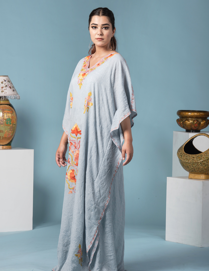 Grey Sunflower Arri Embroidered Kaftan - Kashmir Box