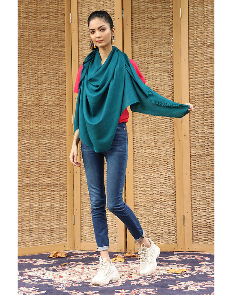 Teal Green Solid Cashmere Stole - KashmirBox.com