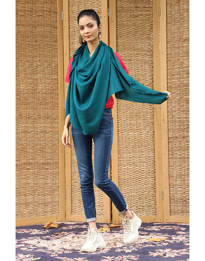 Teal Green Solid Cashmere Stole - KashmirBox.com