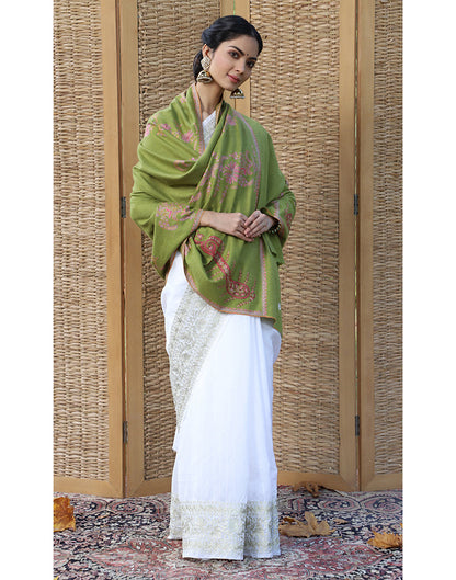 Sheen Green GI Embroidered Cashmere Shawl - KashmirBox.com