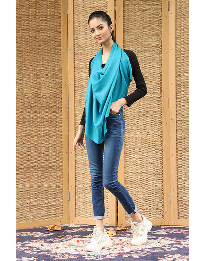 Ocean Blue Solid Cashmere Stole - KashmirBox.com