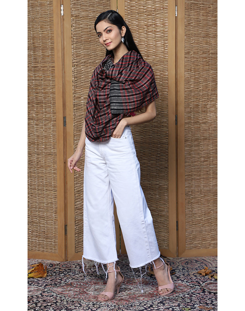 Maroon Check GI Cashmere Stole - KashmirBox.com