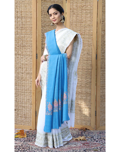 Sky Blue GI Dordaar Cashmere Shawl - KashmirBox.com