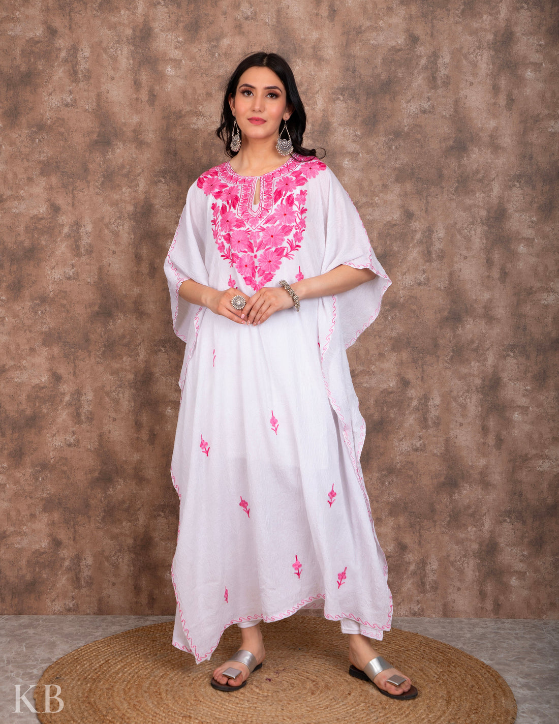 Gulaab Naal White Embroidered Kaftan