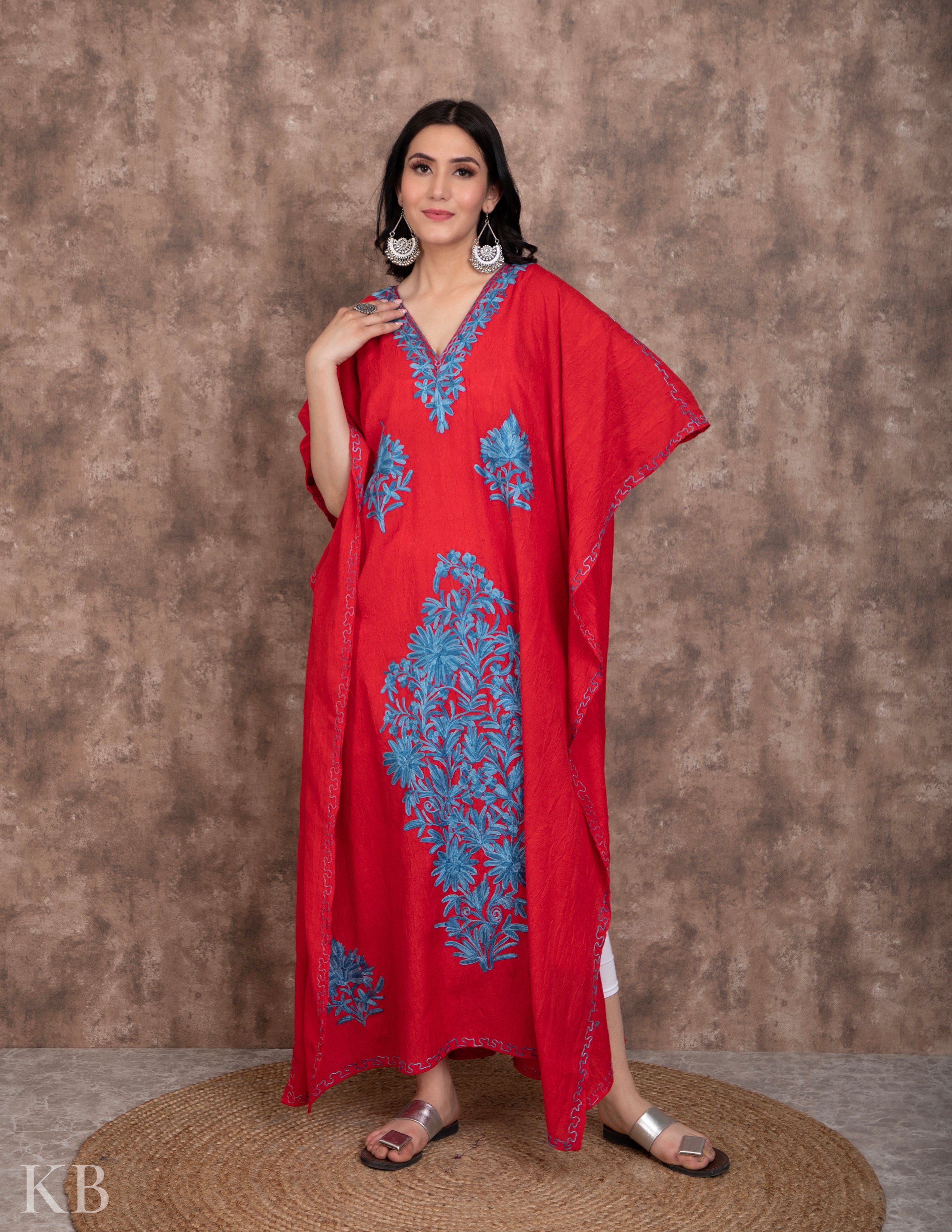 Gul E Aqhawaan Aari Embroidered Cotton Kaftan - Kashmir Box